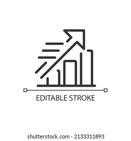 Icono lineal perfecto para píxeles de las estadísticas de crecimiento. Análisis de datos. Recopilación de datos. Estrategia de mercado. Ilustración de línea delgada. Símbolo de contorno. Dibujo del contorno del vector. Trazo editable. Tipo de letra arial utilizado