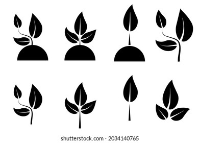 Growing stem silhouette icon. Nature background. Agriculture symbol. Grow process. Vector illustration. Stock image. 