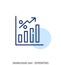 Growing stocks bar chart. Profitable investment. Pixel perfect, editable stroke line art icon