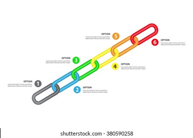 Growing Timeline / Bright Chain vector infographic template consisting of 6 links