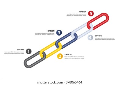 Growing Timeline / Value Chain vector infographic template consisting of 5 links