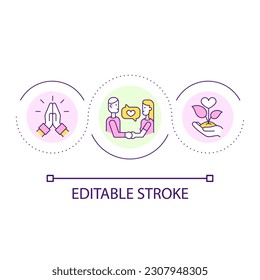 Growing together in relationship loop concept icon. Deepening love abstract idea thin line illustration. Making connections with partner. Isolated outline drawing. Editable stroke. Arial font used