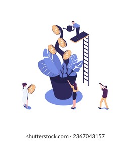 growing tree with coins and money, caring for a tree watering coins, growing and making money, profit, the concept of financial management, a symbol of successful business vector