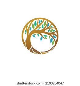 Growing Tree with the leaves and roots  illustration inside a  circle