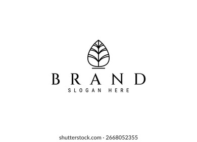 growing tree logo with a combination of natural water drop shapes and leaves in a line art design style