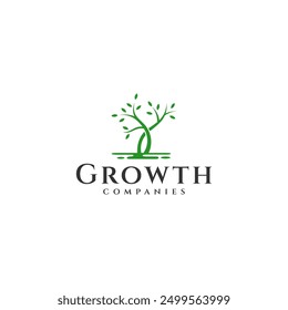 Growing tree logo with green color in flat vector design