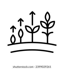 Growing tree seed with green leaves. Young sprouts rising from good fertilized soil. Growth stages. Flat style outline vector illustration isolated on white background