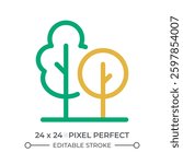 Growing trees colorful line ui icon. Wild forests and park cultivation. Nature areas protection. Reforestation. Isolated vector duotone linear symbol. User interface element, pixel perfect