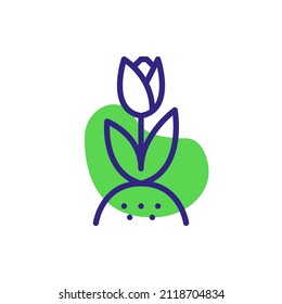 Growing tulip spring flower icon. Pixel perfect, editable stroke, color