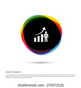 growing user graph icon, White pictogram icon creative circle Multicolor background. Vector illustration. Flat icon design style