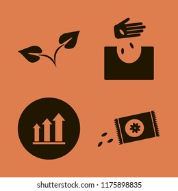 growing vector icons set. with sprout, sowing seeds, hand seeds and growing graph in set