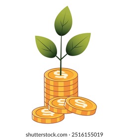 Growing Wealth, Financial Growth with Coin and Plant Symbol