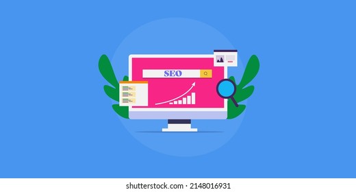Growing website traffic, Search engine traffic analytics, SEO strategy concept - flat design vector illustration with icons