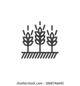 Growing wheat plant line icon. linear style sign for mobile concept and web design. Ears of wheat outline vector icon. Agricultural symbol, logo illustration. Vector graphics