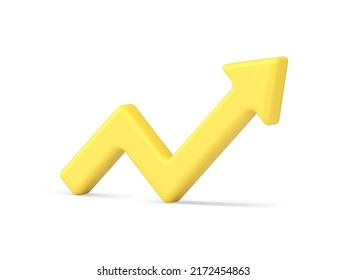 Growing up yellow arrow successful marketing strategy positive trend pointing angle dynamic realistic 3d icon vector illustration. Infographic data analyzing chart diagram growth statistics progress