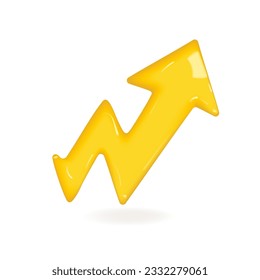 Growing up yellow arrow successful marketing strategy positive trend pointing angle dynamic realistic 3d icon vector illustration. Infographic data analyzing chart diagram growth statistics progress