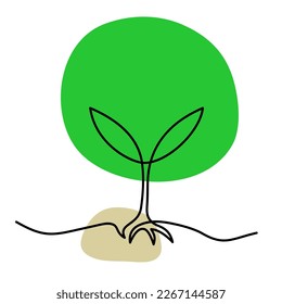 Junge Baumreihenkunst. Eine durchgehende Linie mit abstrakten Farbformen. Umweltschutzkonzept, Earth Day Icon