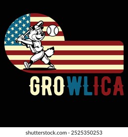 Growlica Baseball Fox American Flag Camiseta divertida