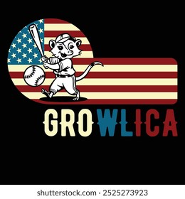 Growlica Baseball Opossum American Flag Camiseta divertida