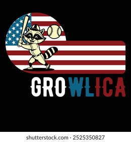 Growlica Baseball Raccoon American Flag Camiseta engraçada