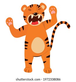 Growling angry tiger. Coloring book for children. Vector illustration.