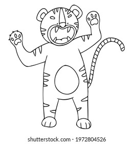 Growling angry tiger. Coloring book for children. Vector illustration.