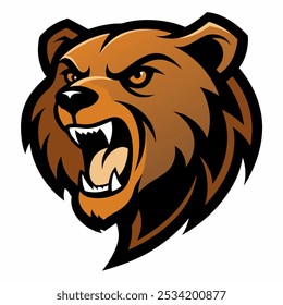 Growling bear logo. Sports logo of a beautiful angry grizzly bear for print and design. Vector illustration of a bear mascot head with white background.