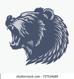 Growling Bear with an open mouth, in blue color, illustration, vector