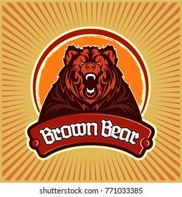 Growling brown bear, bear logo, vector image.