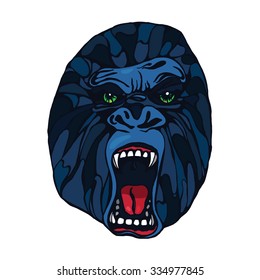 Growling detailed gorilla in cartoon style. Design for t-shirt, poster, bag. Vector