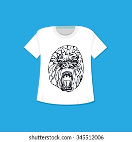 Growling detailed gorilla in line style. Print and template design for t-shirt, poster, bag. Vector