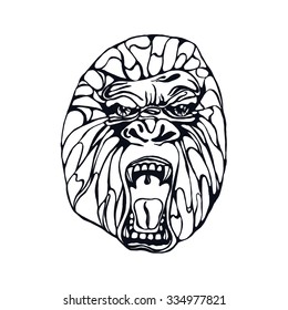 Growling detailed gorilla in tattoo style. Design for t-shirt, poster, bag. Vector