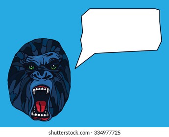 Growling detailed gorilla with text bubble. Design for t-shirt, poster, bag. Vector