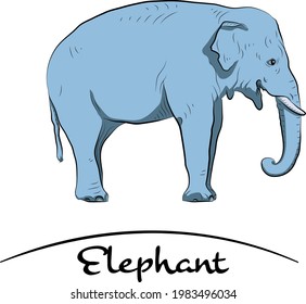 Growling elephant. Blue tone. Cartoon style.