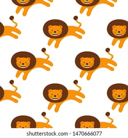 Growling lion cub. Seamless pattern for fabric, wrapping paper, wallpaper. Vector