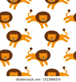 Growling lion cub. Seamless pattern for fabric, wrapping paper, wallpaper. Vector