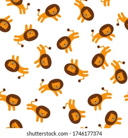 Growling lion cub. Seamless pattern for fabric, wrapping paper, wallpaper. Vector