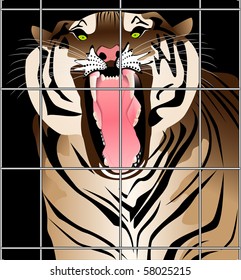 Growling tiger in a cage