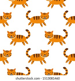 Growling tiger cub. Seamless pattern for fabric, wrapping paper, wallpaper. Vector