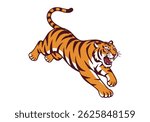 Growling tiger jumping.vector illustration on white background