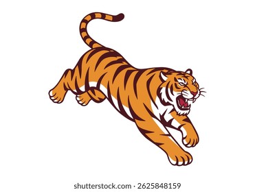 Growling tiger jumping.vector illustration on white background