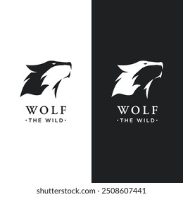 Growling wild animal wolf head silhouette logo design.
