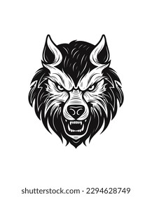 Growling wolf head vector black and white