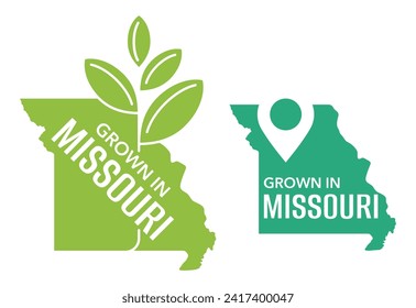 Grown in Missouri state of US. Eco-friendly label for packaging of local farming products - isolated vector sticker in state shape