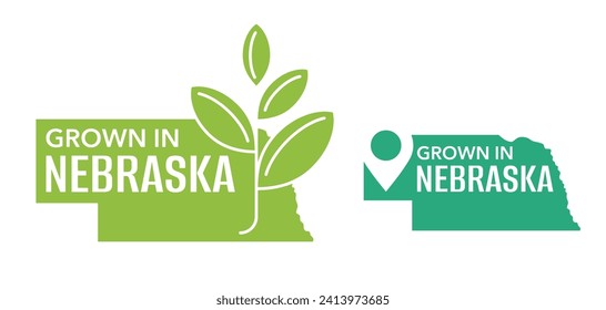 Grown in Nebraska state of US. Eco-friendly label for packaging of local farming products - isolated vector sticker in state shape