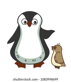 Grown parent penguine scolds little baby for misbehavior