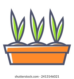 Grown sprouts of seedlings. Agricultural, cultivation and planting illustration.
