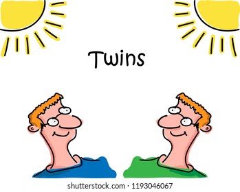 Grown up twins under two suns for birthday card
