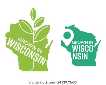 Grown in Wisconsin state of US. Eco-friendly label for packaging of local farming products - isolated vector sticker in state shape