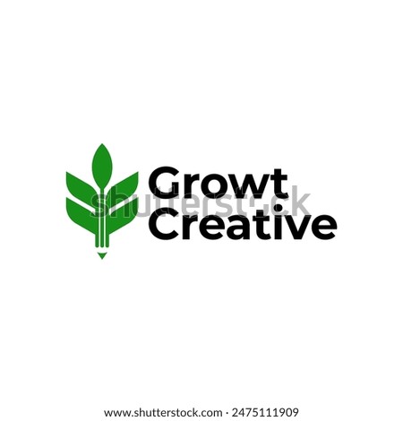 GROWT CREATIVE NATURE LEAF PENCIL LOGO ICON ILLUSTRATION